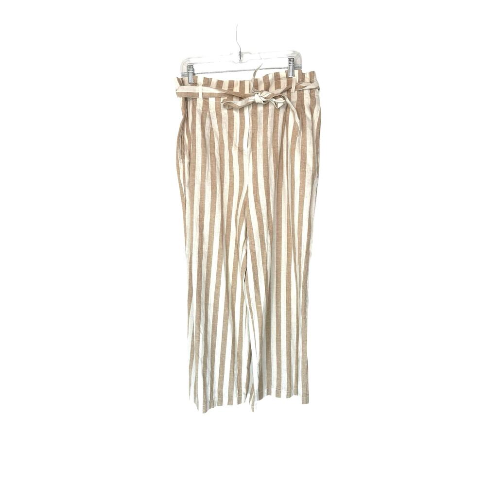J.Crew Brown‎ White Striped Lagenlook Resort Vacation Paper Bag Pant Size 14